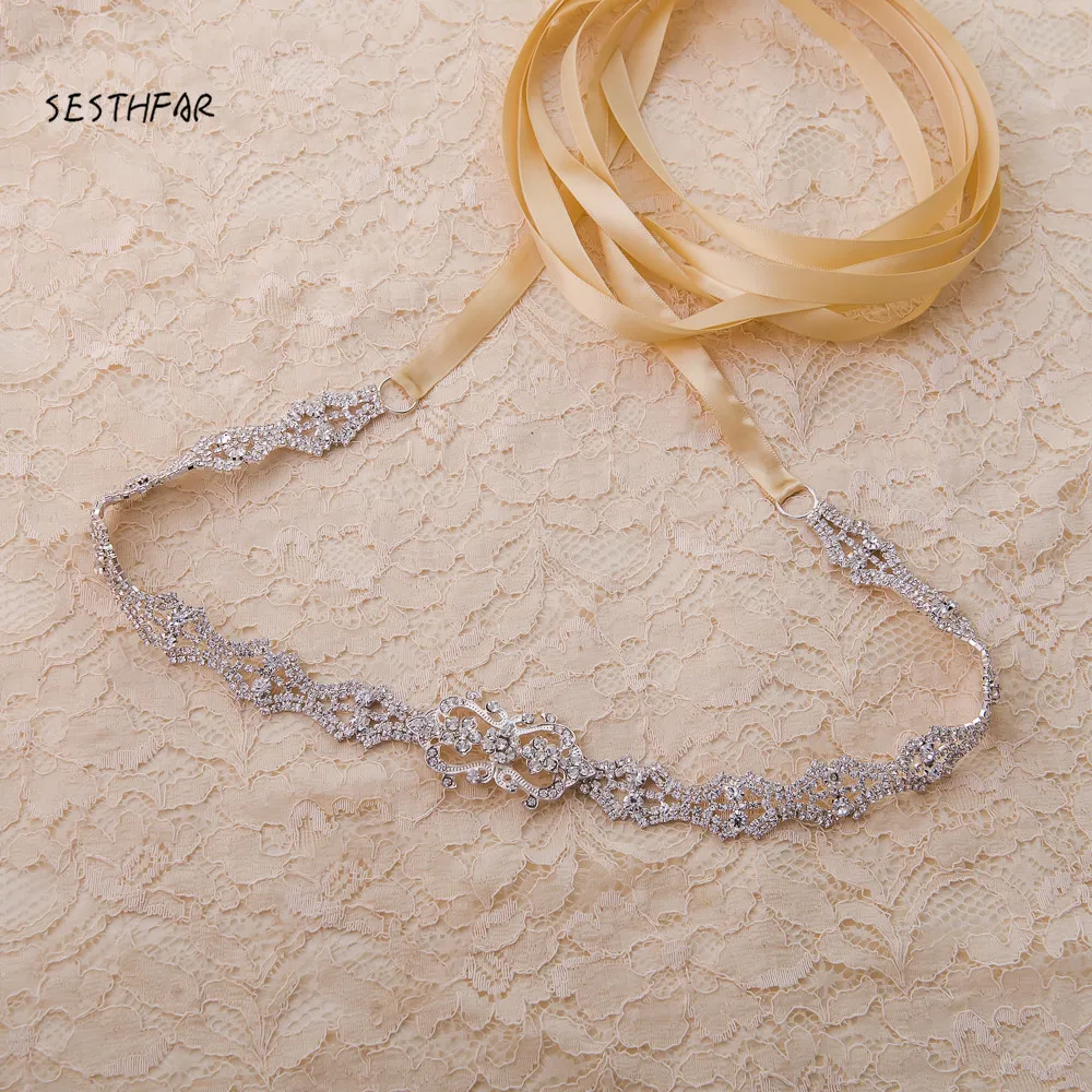 Crystal Rhinestones Ribbons Wedding Belt Bridal Dress Belt And Sash Women's Wedding Prom Evening