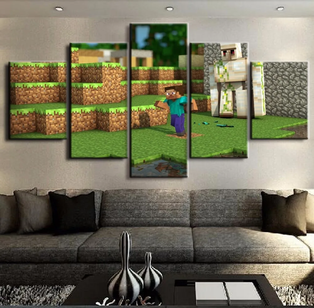 Artwork Canvas Painting Hd Printed 5 Panel Minecraft Game Poster Framework Modern Home Wall Picture Decorative Art