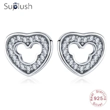 Suplush Женская мода серьги стерлингового серебра 925 Любящее сердце Форма серьги AAA циркония для Обручение PSER0014-B