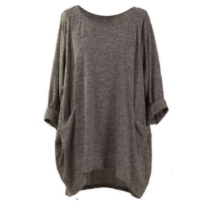 

S-5XL ZANZEA Women Spring Retro Round Neck Long Sleeve Pockets Baggy Shirt Autumn Casual Solid Blouse Loose Work Top Blusas Plus