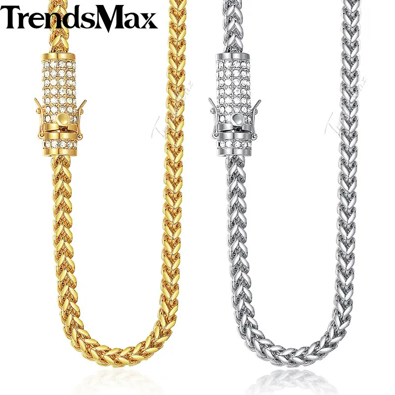 

Trendsmax Miami Franco Mens Necklace Chain 316L Stainless Steel Iced Out Cubic Zirconia CZ Gold Silver Color 6mm 30inch KHNM20