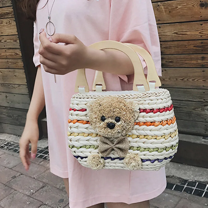 Women Beach Handbag Summer INS Popular Female Straw Bags Casual Lady Mini Fashion Bear Handle Bag Travel Knitted Bolsa SS3174 (18)