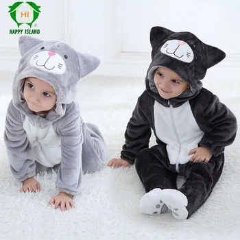 

Flannel Cute Cat Baby Boy Girl Romper Spring Autumn Warm Newborn Babies Boy Girl Clothes Pajamas Infant Overalls Bebe Onesies