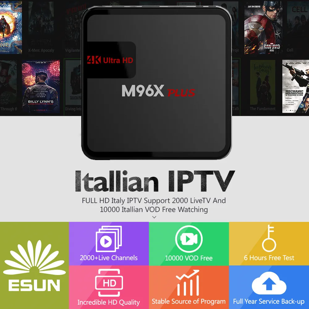 

1 Year Italy IPTV included M96X PLUS S905X 2/16G Android 6.0 TV Box4G/32G Italy IPTV EPG 4000+Live+VOD configured Europe Albania