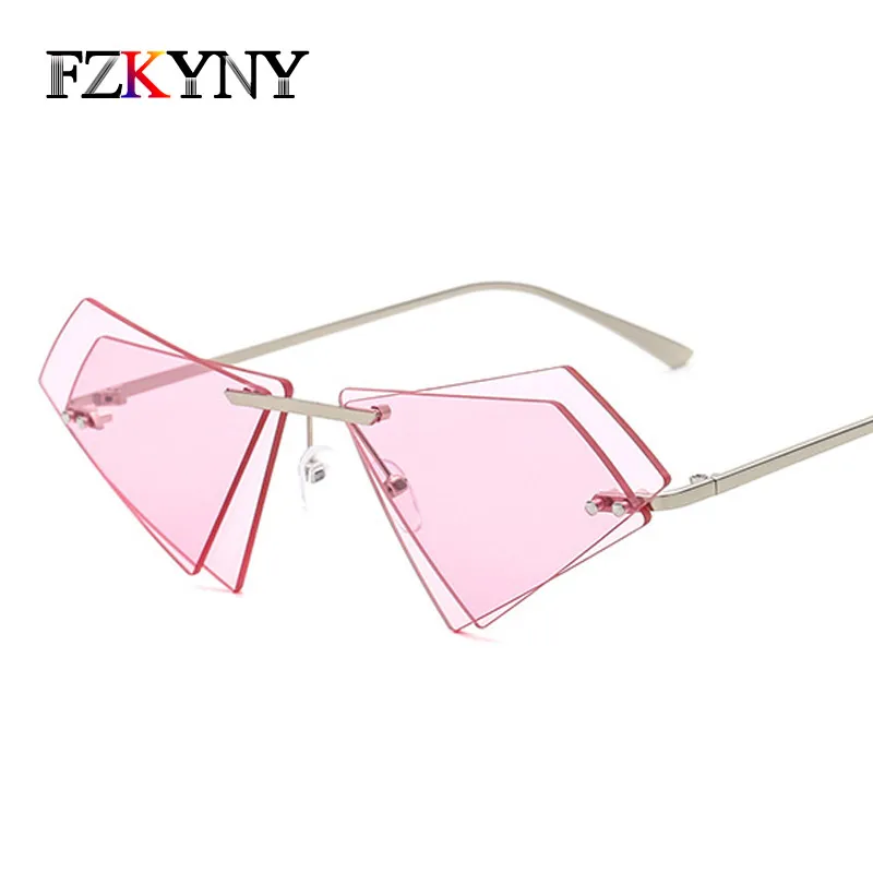 

FZKYNY Unique Rimless Women Sunglasses Women Vintage Double lens Fashion Brand Designer Men Red Clear Sun Glasses Cat Eye Gafas