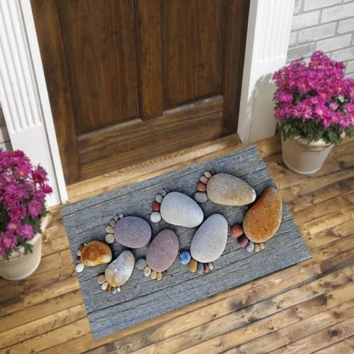 

Else Gray Tree Wood Blue Brown Foot Pebble Stones 3d Pattern Print Anti Slip Decorative Floor Door Mat Home Entryway Livingroom