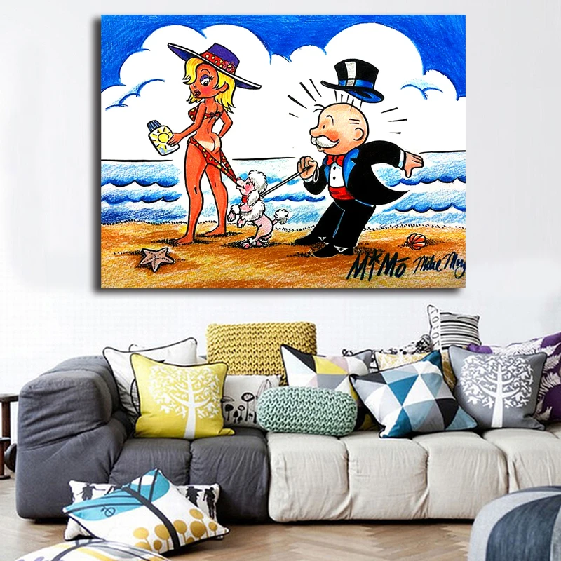 

Man Goldie Beach Day Painting Alec Monopolyingly Man Posters and Prints Decorative Wall Art Pictures for Living Room Home Decor