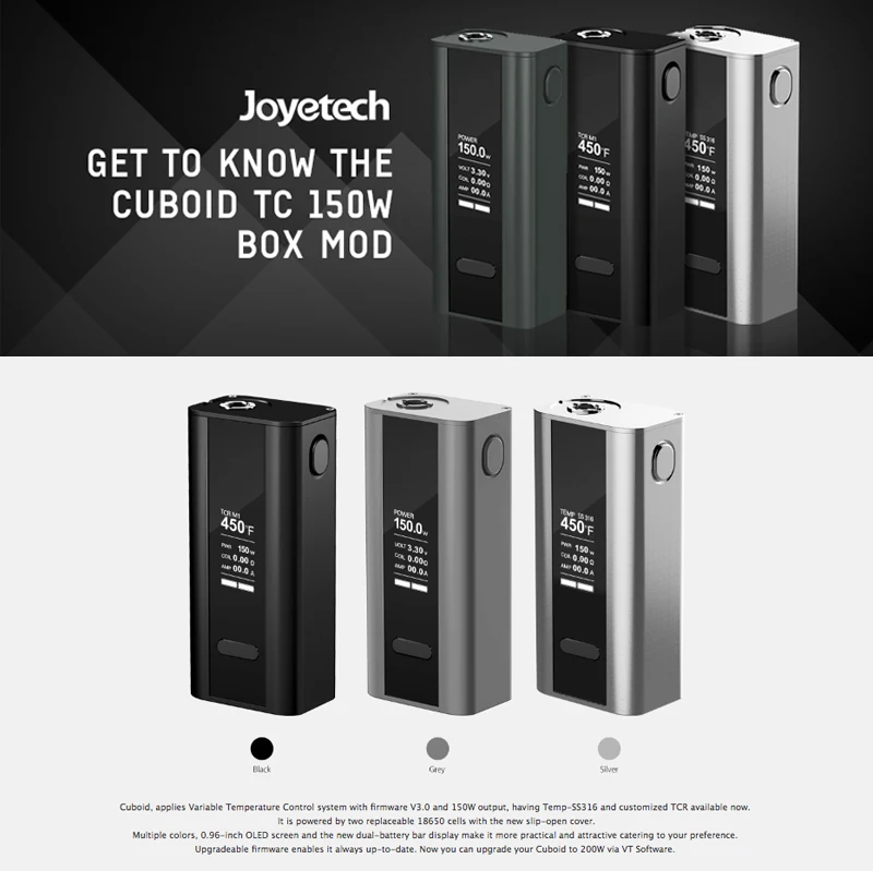 Joyetech кубовидной 0,9" OLED дисплей 150 W стартер двойной аккумулятор TCR версии 3,0 Box Mod-серебро