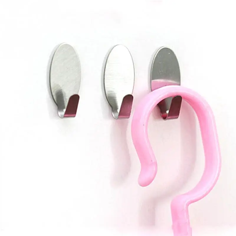 

6Pc Stainless Steel Hang Wall Sticking Hook Family Robe Hanging Hooks Hats Bag Key Adhesive Wall Hanger Bathroom Kitchen Hangers