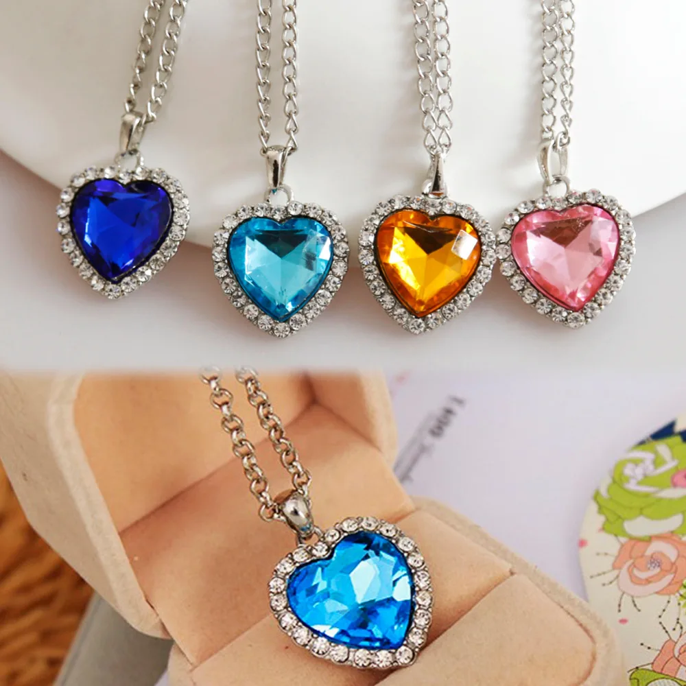 New Style Crystal Rhinestone Heart Shaped Pendant Necklace Blue Champagne Pink Fine Jewelry for Girls | Украшения и аксессуары