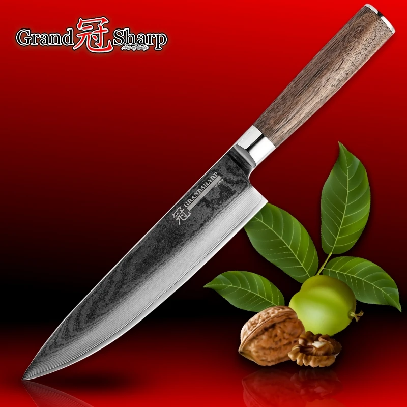 

GRANDSHARP 67 Layers Japanese Kitchen Knife 7.5 inch VG-10 Blade Damascus Kitchen Knife Walnut Handle Damascus Japanese Knife