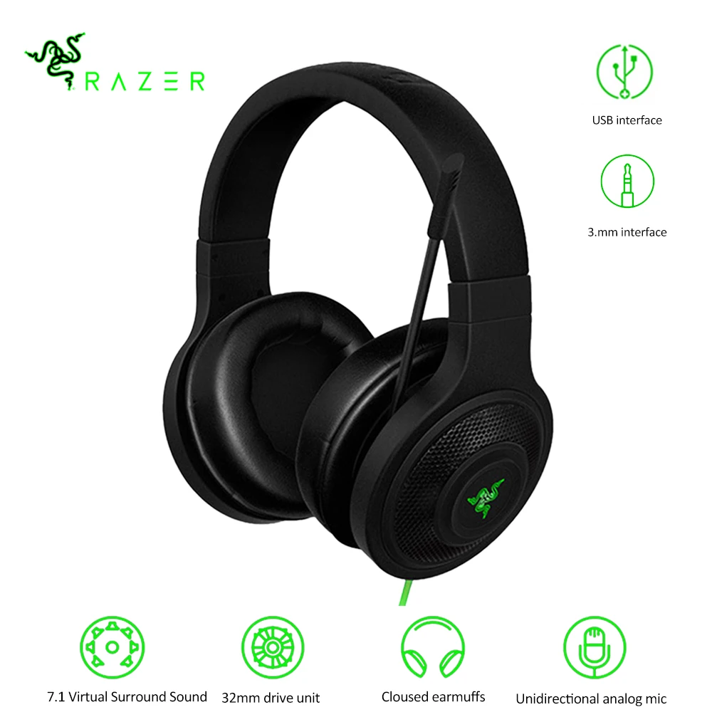 

Razer kraken Essential Standard Headphone Noise Isolating Over-Ear Wired Gaming Headset Analog 3.5mm USB Headphone with Micro