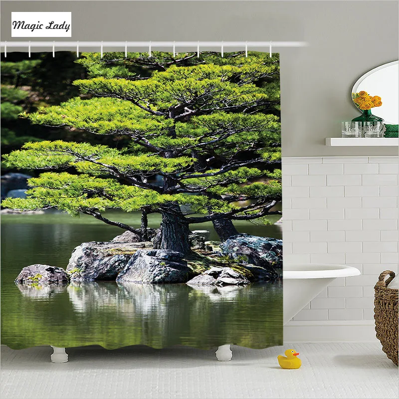 Shower Curtain Tree Bathroom Accessories Pine Lake Japanese Organic