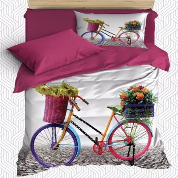 

Else 4 Piece Pink Blue Colored Bicycle Flowers Floral 3D Print Cotton Satin Single Duvet Cover Bedding Set Pillow Case Bed Sheet