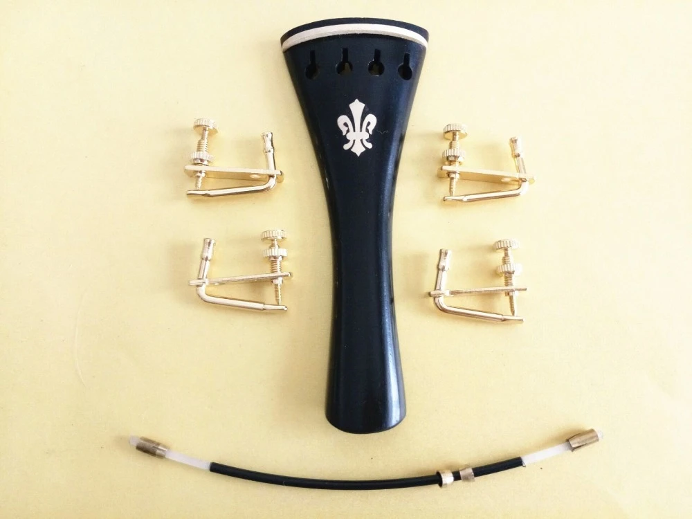 1 sets ebony 4/4 violin tailpiece with golden inlaid copper flower fine tunres violin