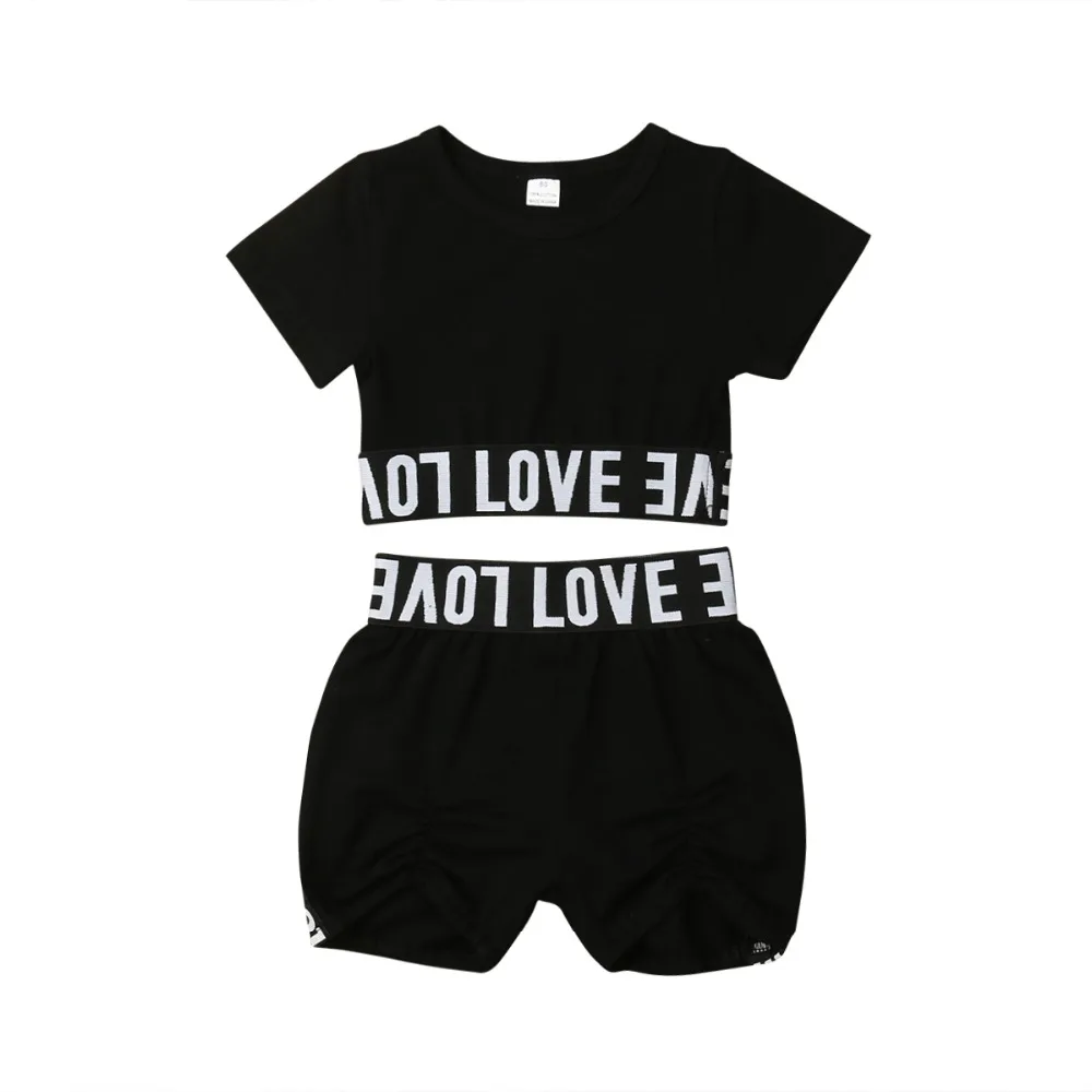 

Emmababy Fashion Cute Baby Girls Clothes Letter Print Black Set Short Sleeve Summer Outfit