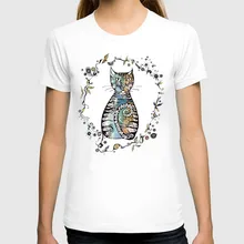 

Fashion Women's Clothing T-shirt Casual Lady White Tees Cute Cat Printed Cotton Female Brand New Top