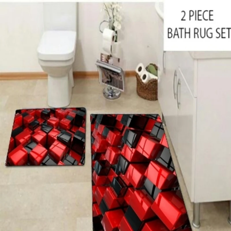 Else Red Black Abstract Cubes Bo Modern 2 Pcs Pattern Print Bo Modern 2 Pcs Pattern Print