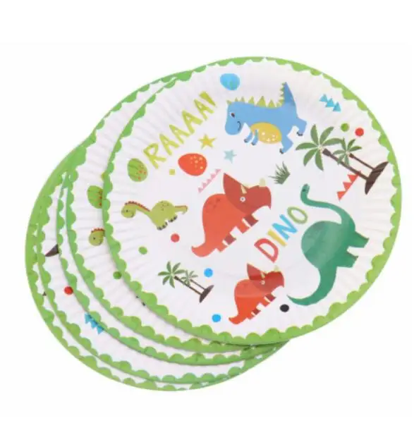 

Party supplies 12PC 7inch Dinosaur theme party decoration disposable tableware paper plate dishes white cardboard with food film
