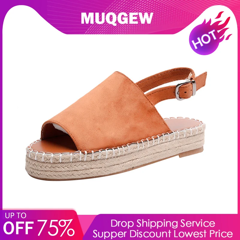 

Comfortable Women Sandals Platform Peep Toe Woven Buckle Strap Flat Thick-Bottom Sandals Rome Shoes dropship Sandalia Feminina