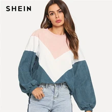 SHEIN разноцветная толстовка с вышивкой и шевроном, элегантный дизайн, круглый вырез, рукава Бишопа, пуловеры, женские осенние цветные толстовки