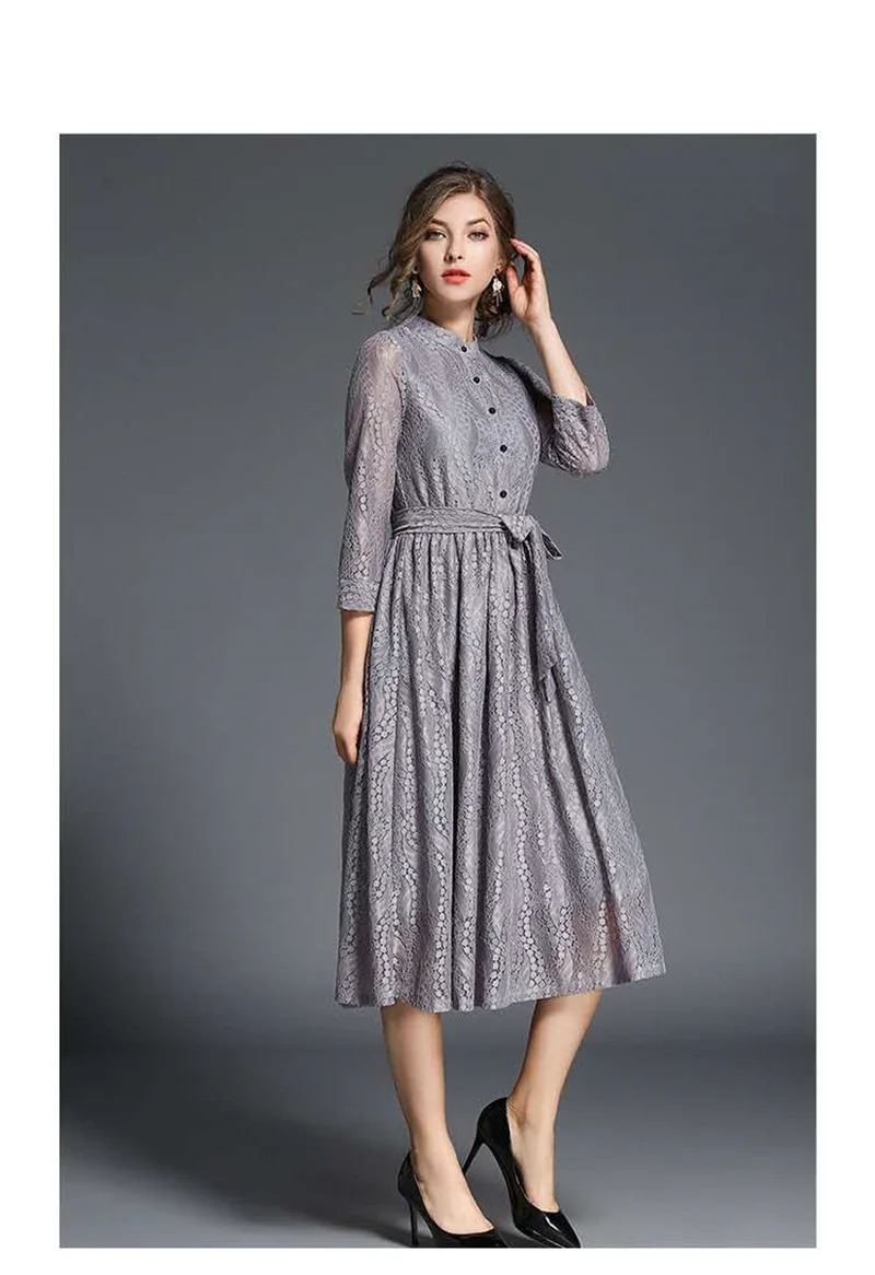 New 2017 Autumn font b Women b font Dress Temperament Jacquard Long Sleeve Lace Dresses Femme