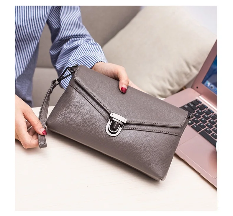 MJ Brand Women Handbag Fashion Genuine Leather Envelope Day Clutch Female Flap Messenger Bag Small Buckle Crossbody Shoulder Bag (21)