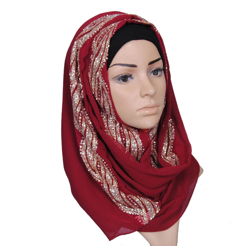 Women Sparkling Glitter Bubble Chiffon Scarf Muslim Hijab Scarves