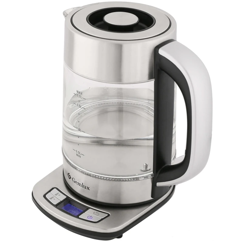 Чайник электрический GEMLUX GL-EK897DDK (Мощность 2200 Вт, стеклянный корпус, объем 1,7 л., Функция установки и поддержания температуры)