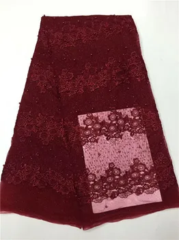 

Latest Beads African Lace Fabric 2018 High Quality Nigerian Lace Fabrics Sewing Accessories For Wedding Dress Lake blue pink
