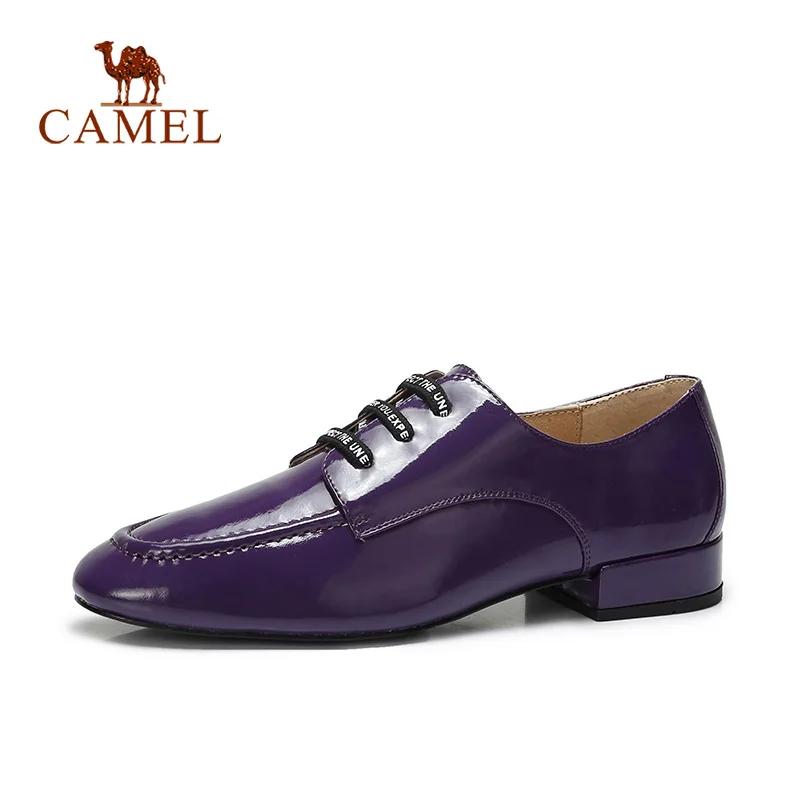 

CAMEL Women New Fashion Modern Patent Genuine Leather Casual Shoes Women Retro Letter Lace Cool Low Heel Point Toe Neutral Shoes