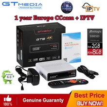 GTS GTmedia DVB-S2 Receptor de Satélite Android 6.0 TV BOX + Free 12 meses servidor CCcam IPTV Servidor + 5 Clines full hd GTMEDIA GTS
