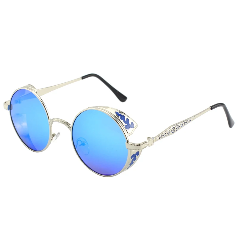 CGID Polarized Steampunk Sunglasses Round Metal Sun Glass Brand Designer Retro Vintage Glasses UV400 for Men& Women E71 - Цвет линз: C04 Silver Blue