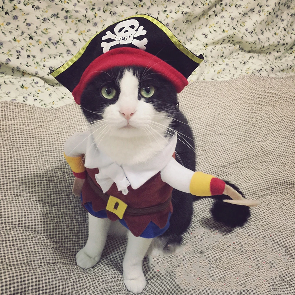 

TINGHAO Funny Christmas Costume Cute Small Pet Dog Cat Pirate Suit Halloween Party Puppy Dressing Up Clothes