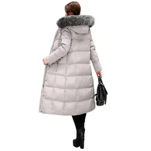 women winter hooded jacket Fur collar outwear Long section warm thicken Parka high quality Overcoat
