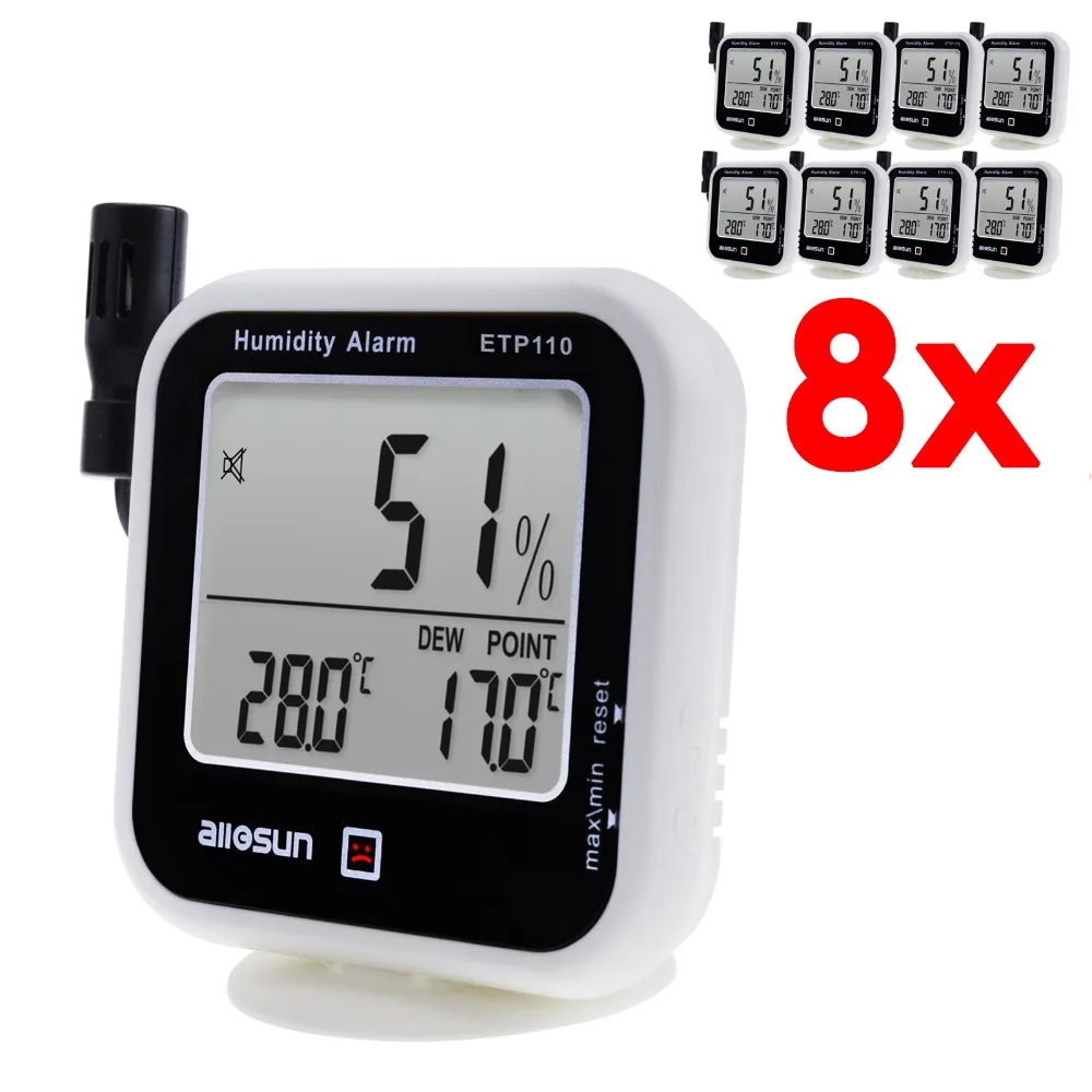 8 pieces x Thermo Hygrometer Monitor Digital Indoor Outdoor Temperature Thermometer with Dew