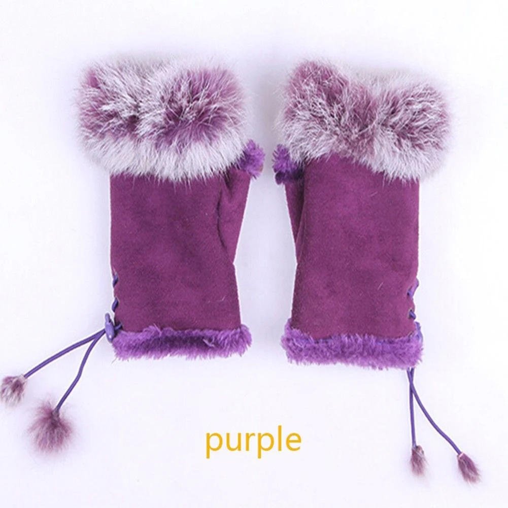 Обувь для девочек Для женщин Зимняя модная теплая искусственного кролика Мех животных мягкий пальцев Прихватки для мангала митенки