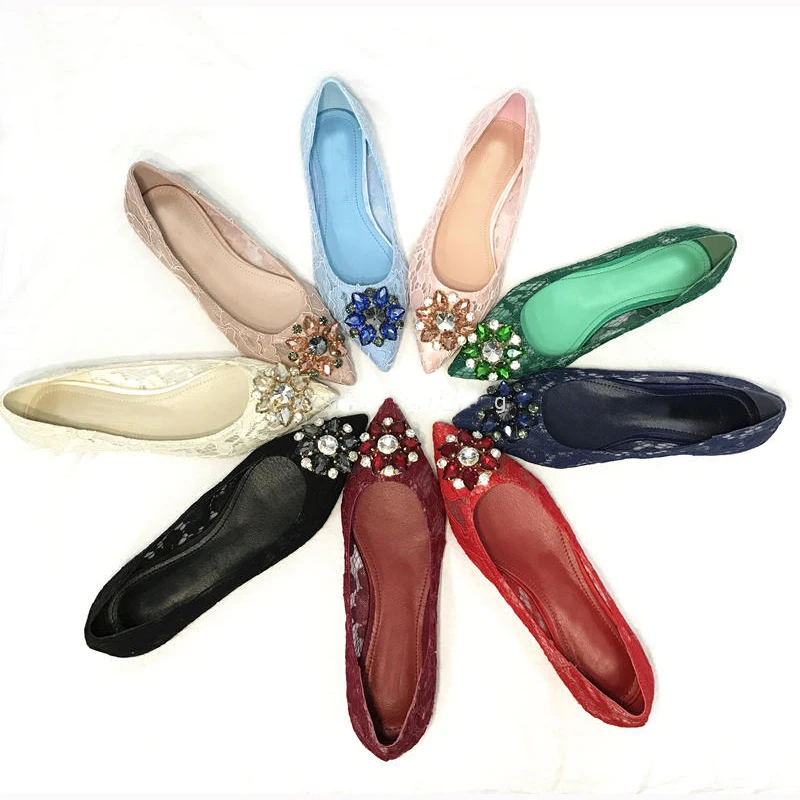 Luxury Crystal-Buckle Lace Women Pumps Chic Elegant Ladies Stiletto Pointed Toe Jeweled Bridal Shoes Wedding Shoes Pumps Women