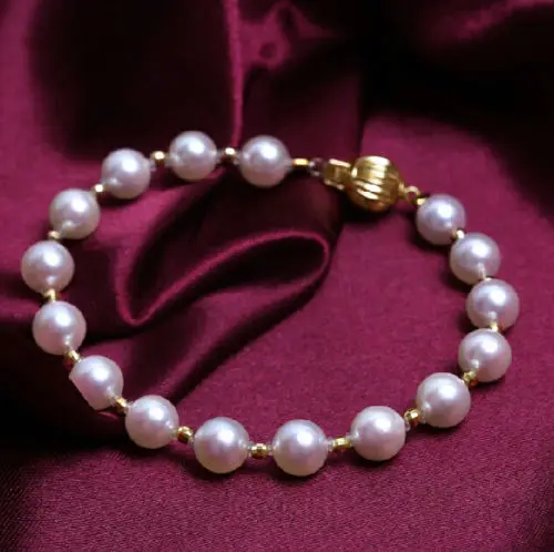 

NEW HOT AAA 10-9 MM SOUTH SEA WHITE PEARL BRACELET 7.5-8 INCH>Selling Girls PEARL bracelet free shipping