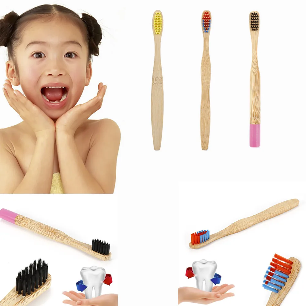 

For Dropshiper! 20pcs Children Toothbrushes Natural Eco-friendly Toothbrush Small Head Bamboo Blue Red/Yellow Bristle Toothbrush