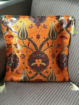 

Turkish High Quality Ottoman Style Chenille Cushion Pillow Cover 17"x17" ORANGE