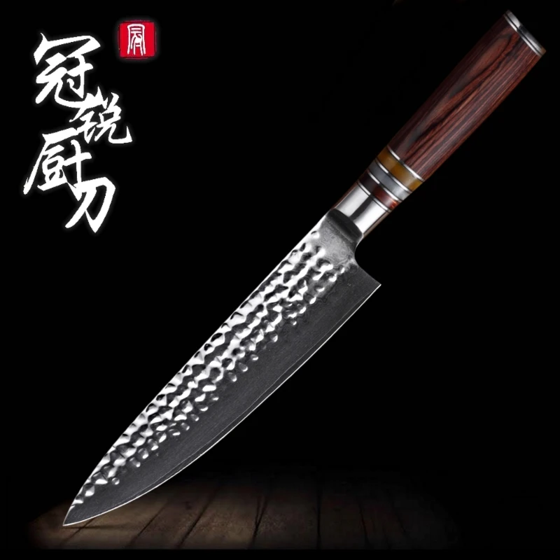 Damascus Chef Knife vg10 Hammered Blade Japanese Damascus ...