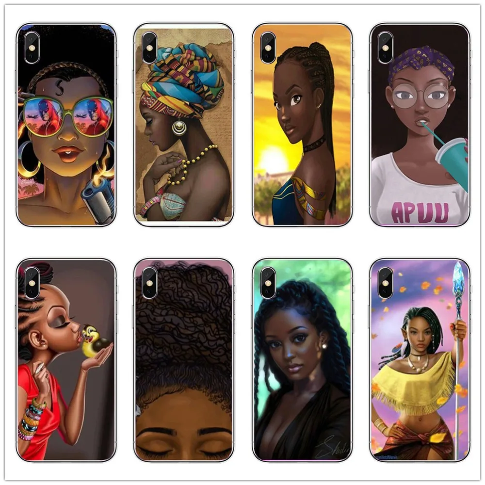 

Christmas tree Santa Claus New Year mobile phone case back Black African girl cover For iPhone 7Plus 5S 6S 8 8PLUS X XS Max