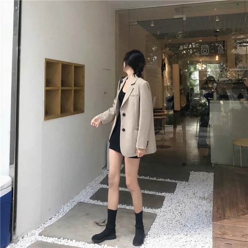 NiceMix 2019 Spring Autumn Loose Joker lapel suit jacket autumn and winter temperament long two-button long sleeve coat for wome