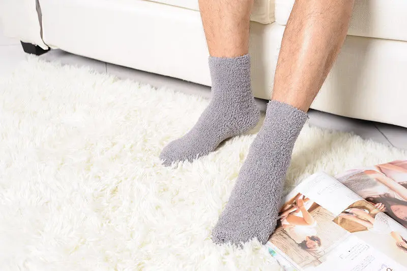 Новые модные мужские толстые зимние теплые флисовая тапочка кораллового цвета носки-тапочки нескользящие носки для полотенец - Цвет: Серый
