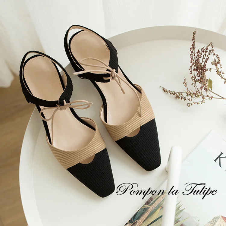 

BHS 9011118 chic retro summer shoes mixed colors bowknot sandals with low heels