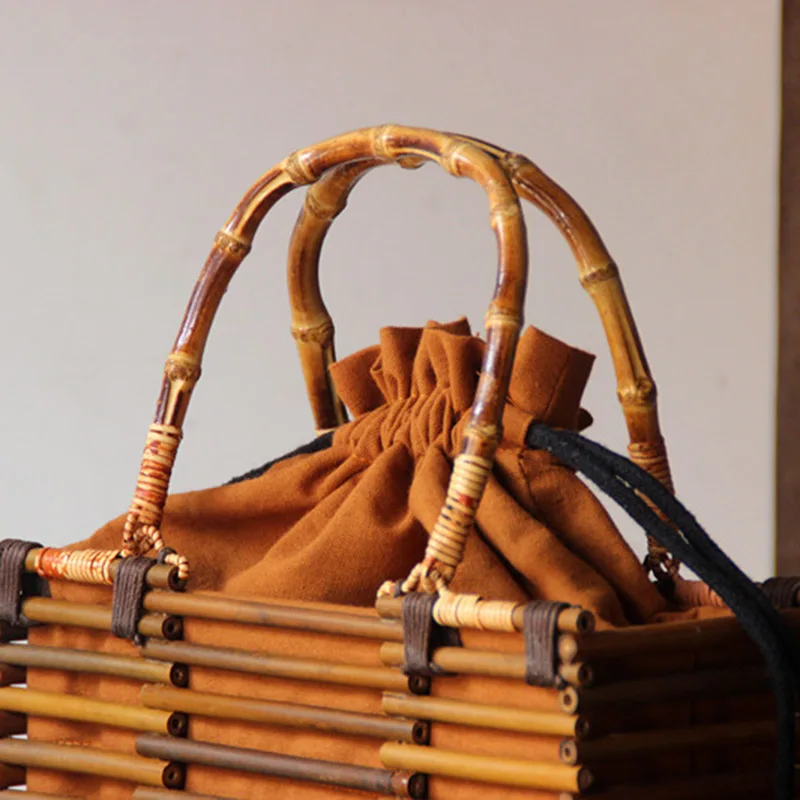 Women Vintage Bamboo Bag Drawstring Female Beach Straw Handbag Bohemian Hollow Lady Knit Bags Handmade Rattan Woven Tote SS3054 (3)