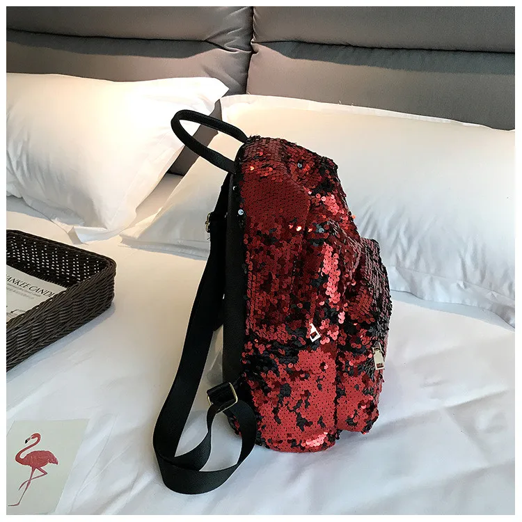 MJ Sequin Backpack Women Fashion Sequined PU Leather Backpack Travel Bag Female Shining Daypack for Teenage Girls (14)
