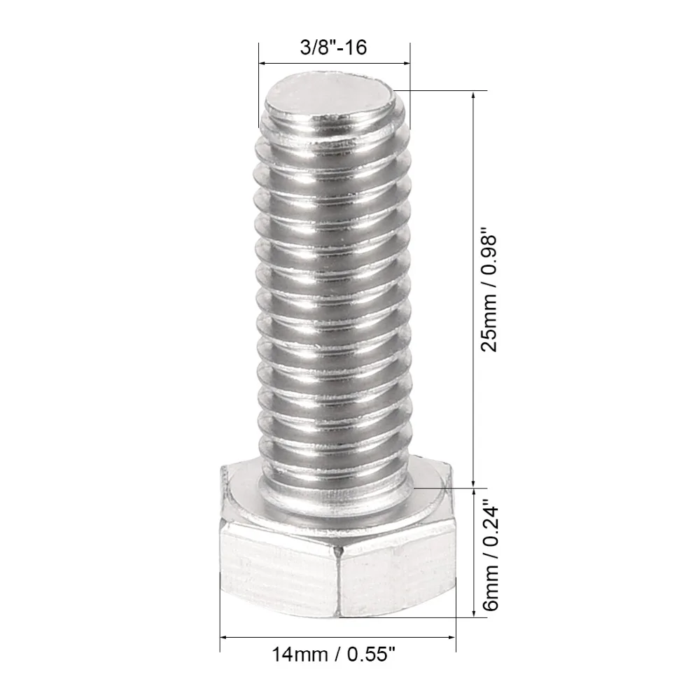 UXCELL 10 шт. болты 3/8-16x1 "304 Нержавеющая сталь с шестигранной головкой винт Болт крепеж для сборки корабля и Другое машиностроения