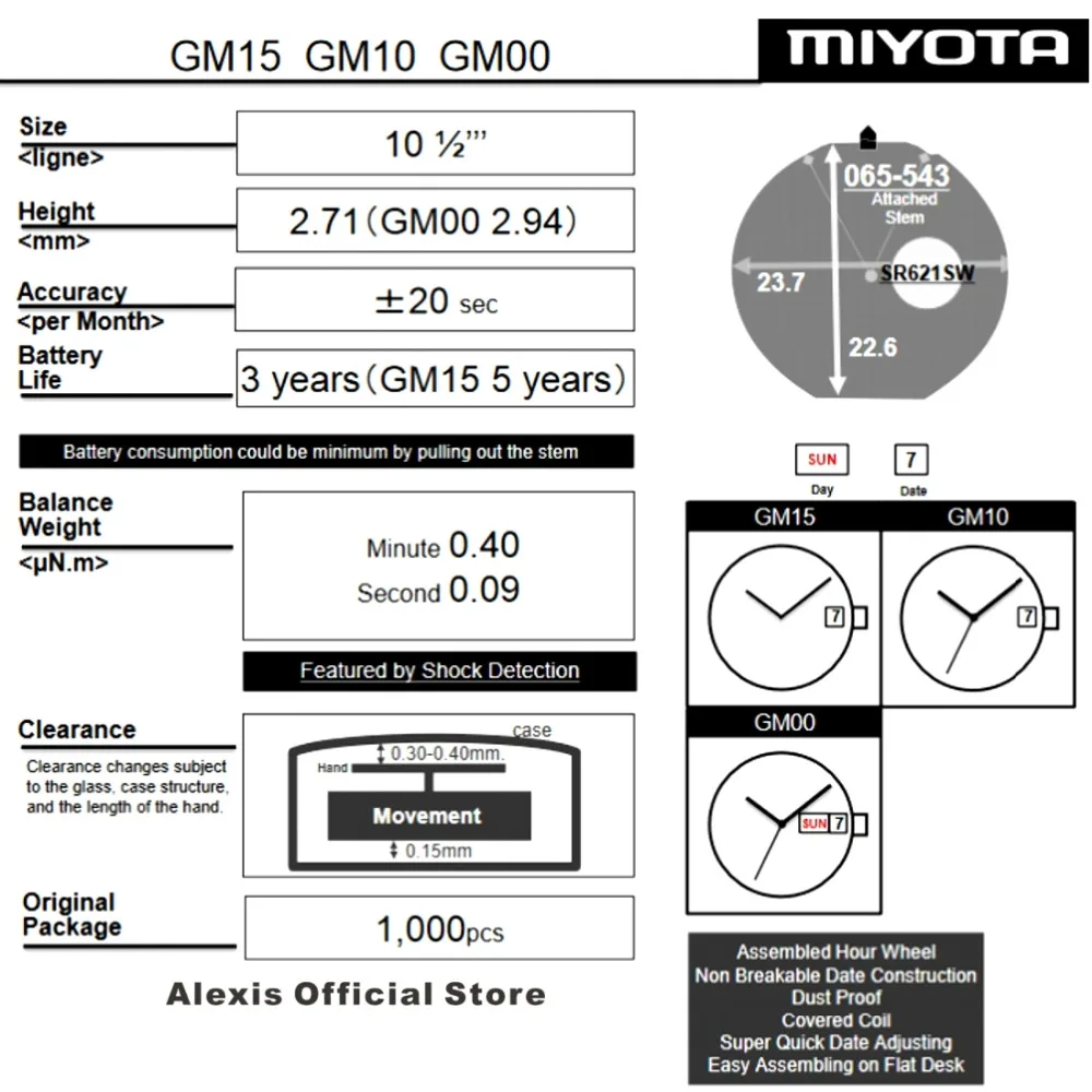 come4buy.com Watch Movement MIYOTA GM10 Original Quartz